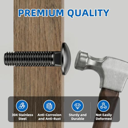 Mellewell 5/16-18 x 1-1/4" Carriage Bolt Kit, Carriage Bolts with Nuts and Washers, Round Head Square Neck, 304 Stainless Steel, Full Thread, Black Finish, 8 Sets - color: Black, size: 5/16-18 x 1-1/4"