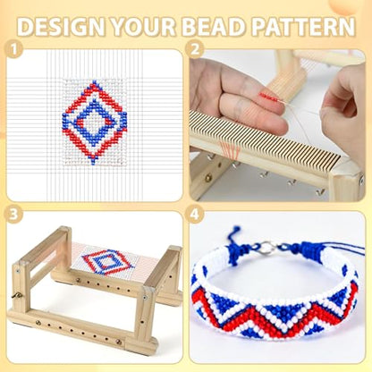 Adjustable Bead Loom Kit for Adults Wood Beading Loom Supplies Practical Jewelry Making Accessories Beading Kits Jewelry Earring Belts Making Tools Gifts for Christmas Beginners DIY Craft Lover
