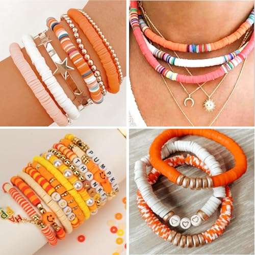 4000pcs Light Orange Clay Beads,6mm Heishi Bead Polymer Flat Round Disc Bulk Beads for Jewelry Making,DIY Friendship Bracelet and Necklace Craft - color: Light Orange
