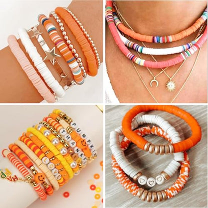 4000pcs Light Orange Clay Beads,6mm Heishi Bead Polymer Flat Round Disc Bulk Beads for Jewelry Making,DIY Friendship Bracelet and Necklace Craft - color: Light Orange