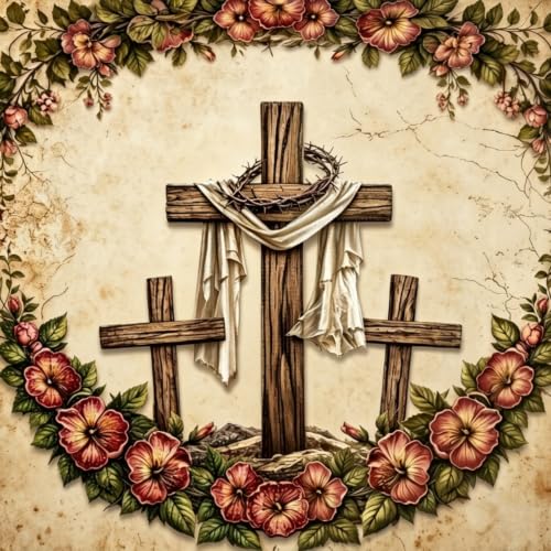 5D Cross Floral Diamond Art kits for Adults Beginners 13.8x13.8inch - color: KM1326-1