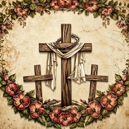 5D Cross Floral Diamond Art kits for Adults Beginners 13.8x13.8inch - color: KM1326-1