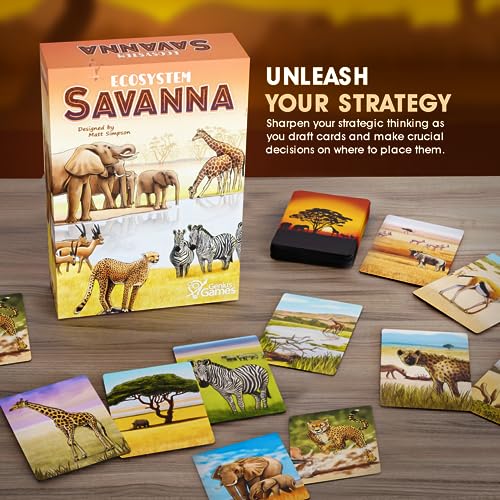 Ecosystem: Savanna - A Family Card Game About Animals on Grassy Woodland of African Savanna - Fun & Educational Ecology Game for Kids & Adults - Strategy Board Game for Gamers, Students & Teachers - style: Ecosystem Savanna