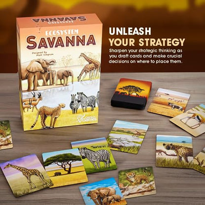 Ecosystem: Savanna - A Family Card Game About Animals on Grassy Woodland of African Savanna - Fun & Educational Ecology Game for Kids & Adults - Strategy Board Game for Gamers, Students & Teachers - style: Ecosystem Savanna