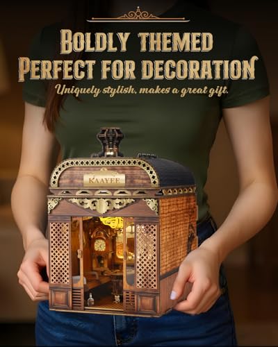 Book Nook Kit, 3D Wooden Puzzles for Adults, DIY Miniature House Kit for Adults, Booknook with LED Light, Gifts for Family, Friends and Book Lovers, Bookshelf Decor(Retro Train)