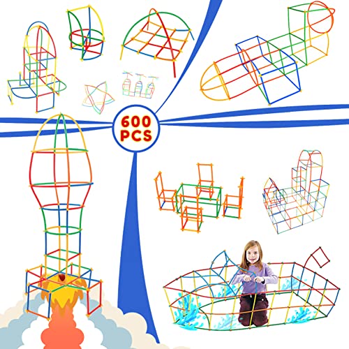 Straw Constructor Toys 600Pcs STEM Building Toy Interlocking Plastic Engineering Thin Tube Blocks Educational Kit for 3 4 5 6 7years Kids Boys and Girls Gift Preschool STEM Toy with Storage Box - color: 600pcs Rainbow