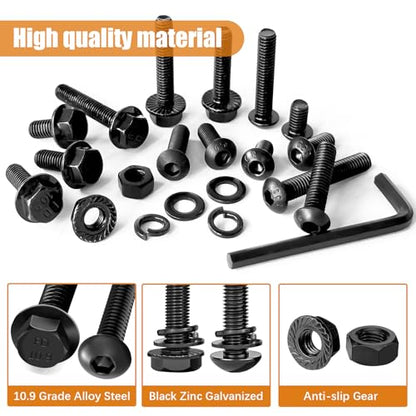 mankk 700PCS M6 Flange Bolt and M6 Button Head Hex Socket Cap Screws Assortment Kit M6×1.0 (10mm to 35mm) Metric Grade 10.9 Alloy Steel Class Hex Bolts and Nuts Washers Kit - size: 700PCS M6, style: Flange & Button & Hex Socket Cap