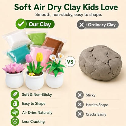 Air Dry Clay Kit for Kids, 12 Plants Modeling Magic Clay Sculpting Tools - color: Colorful Plant Kit