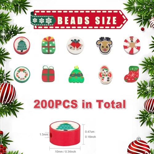 ZSFLZS Christmas Polymer Clay Beads Bracelet Making kit, Christmas Bead Christma Charms for Jewelry Making DIY Bracelet, Necklace, Earring Make, Mixed Beads Polymer Beads Clay Beads Charms - color: Christmas