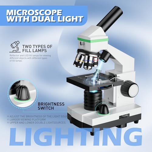 Microscope for Adults Professional, Compound Microscope for Kids 8-12, 100X-3000X High-Power Biological Microscope for Students, School Lab & Home Education, with Slides Set