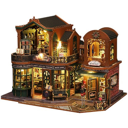 DIY Book Nook Kit - DIY Miniature Dolls House Kit with Furniture and LED Light, 3D Puzzle Wooden Art Bookends, Model Kits for Adults to Build (Twilight Bookstore) - style: Twilight Bookstore