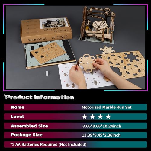 Motorized 3D Wooden Puzzles Marble Run Set for Adults & Teens, Mechanical Marble Run Model Kit to Build, Fun STEM Engineering Gift & Unique Desktop Decor, Christmas Birthday Gift