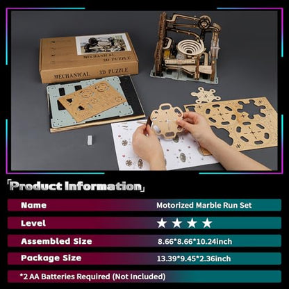 Motorized 3D Wooden Puzzles Marble Run Set for Adults & Teens, Mechanical Marble Run Model Kit to Build, Fun STEM Engineering Gift & Unique Desktop Decor, Christmas Birthday Gift