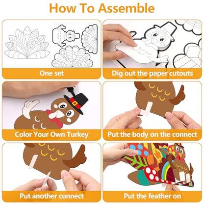 Fancy Land Thanksgiving Crafts for Kids DIY Turkey Puzzle Crafts 10 Sets