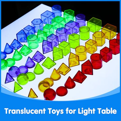 60 Pieces 3D Shapes for Teaching, Light Table Manipulatives