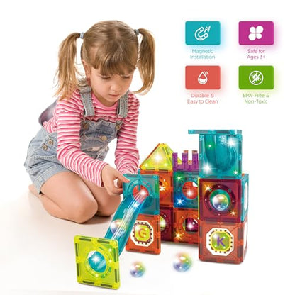 Contixo STEM Building Toys - 65 pcs Marble 3D Magnetic Run Tiles Learning Stacking Educational Building Blocks Set, Creativity Beyond Imagination, Inspirational, Recreational Toy for Kids, Ideal Gifts - style: STEM-65pcs
