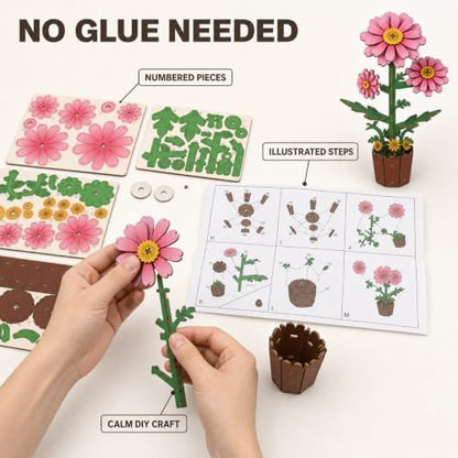Evankin 3D Wooden Flower Daisy Puzzle Kit, DIY Bouquet Model - color: Daisy