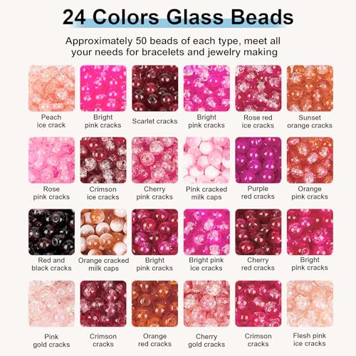 XSEINO About 1200pcs 6mm Crack Glass Beads Red Series Bracelet Making Kit - color: Blush Pink