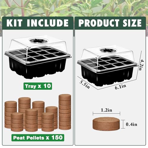 ZeeDix 10 Set Seed Starter Tray Kits with 150 Pack Coco Coir Pellets - color: 10 Set