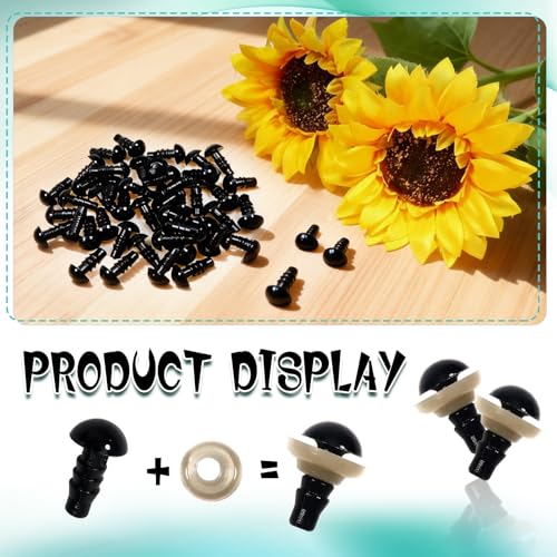 TOAOB 150pcs 7mm Safety Eyes for Amigurumis Craft Crochet Eyes with 150pcs Washers Black Doll Eyes for Crocheting Stuffed Animals Doll Making - size: 7mm