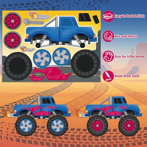 LINAYE 45 Sheets Monster Truck Stickers for Kids Toddlers, Make Your Own Monster Truck Stickers Birthday Party Favors Activities Goodie Bag Filler Crafts for Kids Classroom - style: Monster Truck 45 Sheets