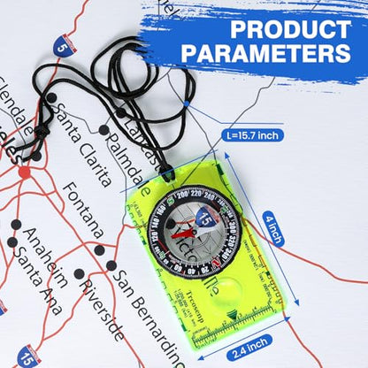 Outdoor Compass with Adjustable Declination, Magnifier, Ruler, Scale, Multifunctional Kids Waterproof Compass for Map Reading, Hiking, Camping, Navigation and Survival. - color: 1 PACK Green