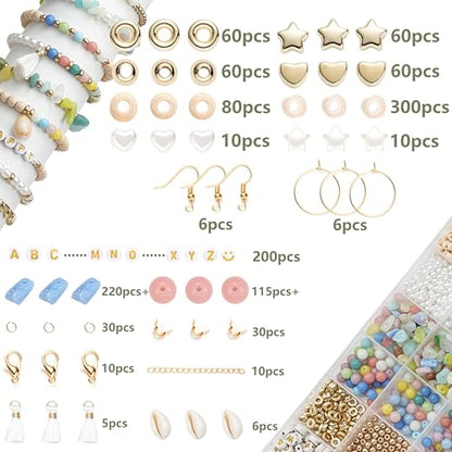 Xylise DIY Jewelry Making Kit, 1000+ Beads with Letters, Turquoise and Pearl Beads, Gold Charms, Bracelet Supplies (Colorful) - color: colorful