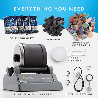 National Geographic Hobby Rock Tumbler Kit for Kids and Adult Beginners - style: Hobby Kit with GemFoam
