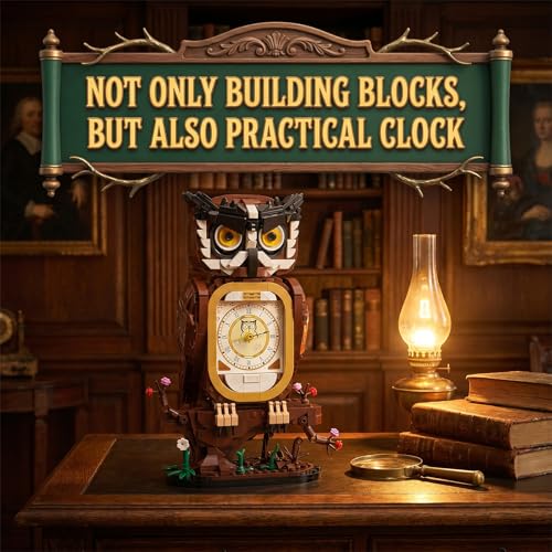 HJPLPXH Owl Clock Building Block Set, Working Clock Display Gift for Adult - color: Owl Clock