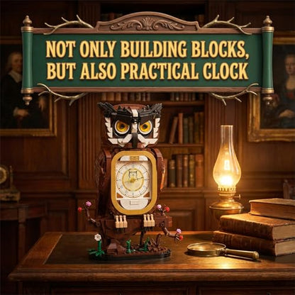 HJPLPXH Owl Clock Building Block Set, Working Clock Display Gift for Adult - color: Owl Clock