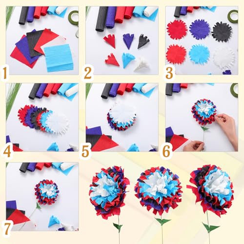 Gersoniel 57 Pcs Crepe Paper DIY Kit for Flower Making, Red and Blue - color: Red and Blue