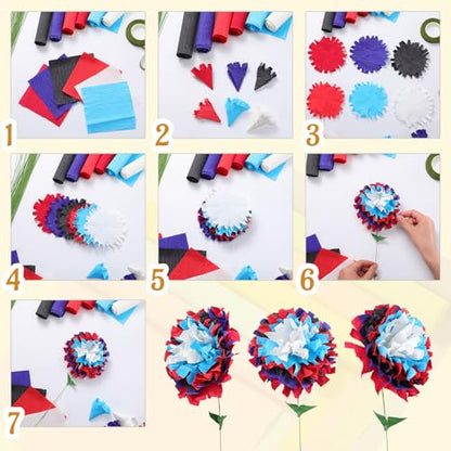 Gersoniel 57 Pcs Crepe Paper DIY Kit for Flower Making, Red and Blue - color: Red and Blue
