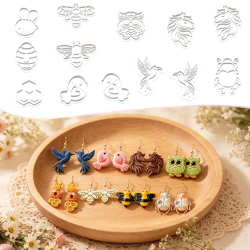 13 Pcs Easter & Animal Polymer Clay Cutters Set - Chicken, Bee & Owl Imprint Cutters for Polymer Clay Jewelry Making, Fit Gift for Animal Lovers, Friends, Sisters & Wives - color: Birds