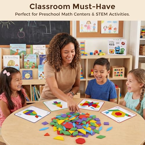 LovesTown Pattern Blocks, Wooden, 150pcs