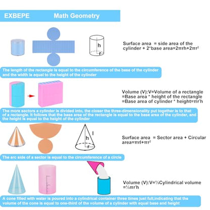 EXBEPE 3D Geometric Solids Geometric Shapes 8 Solids Shapes and 1 Cylinder Cone Volume Surface Area Demonstrator Set Teacher Aids Math Helper School Supplies