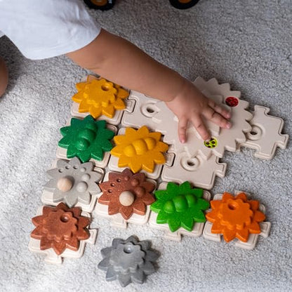PlanToys® Wooden Gears & Puzzles Set Montessori STEM Kids Educational Toy - color: Gears & Puzzles Set