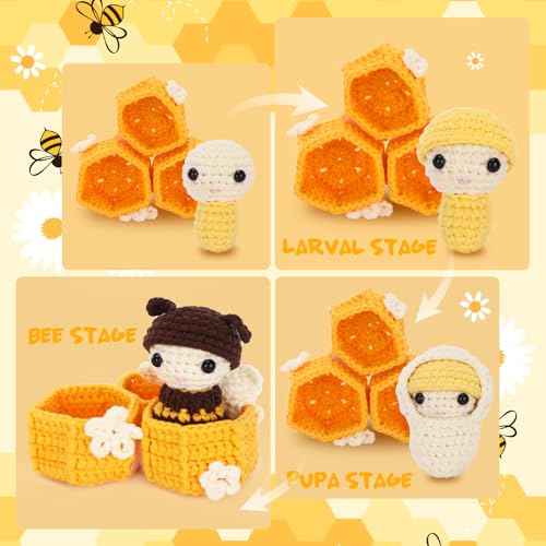CrochetBox Bee Grow Up Crochet Kit for Beginners, Easy Craft for Adults - color: Bee Grew Up