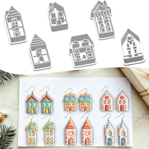 6 Pcs Cute House Polymer Clay Cutters Set - Charming Home Shapes Clay Cutters for Polymer Clay Jewelry Making, Perfect Housewarming Gift - color: New home