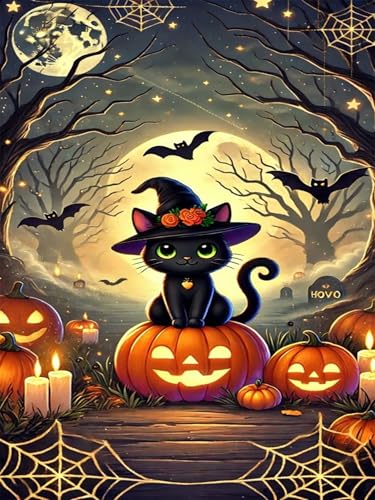 XUCNWL Halloween Diamond Art Kits for Adults,Black Cat Diamond Painting - color: Black Cat, size: 11.8x15.7in(30x40cm)