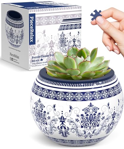 PieceRelax Unique 3D Puzzle Planter - 80 Plastic Pieces [K1103] - color: Classic Ornamental Style