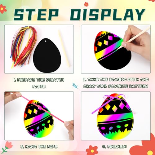JULMELON 36Pack Easter Crafts for Kids, Bunny Rainbow Scratch Art Paper - style: Easter Crafts