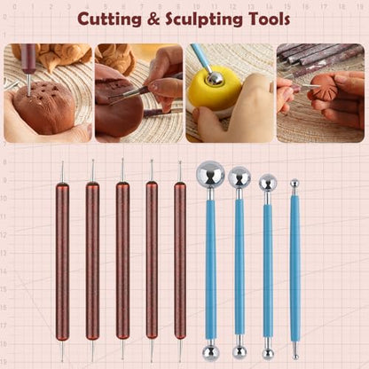 27PCS Clay Tools Sculpting, Ceramics Tools Set, Ceramic & Pottery Modeling Tools, Air Dry Clay Tools, Polymer Tools Kit for Carving, Molding, Pottery Wheel, Crafting Supplies, Pros, Beginners, Adults - color: 27PCS