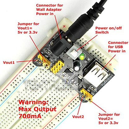 Tektrum Externally Powered Solderless 2200 Tie-Points Experiment Plug-in Breadboard with Aluminum Back Plate, Jumper Wires, Power Module, Wall Adaptor for Proto-Typing Circuit