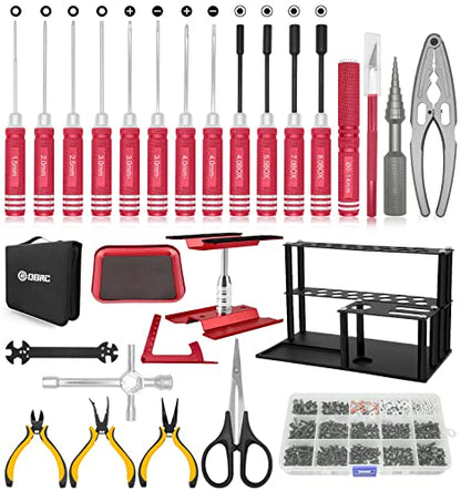 RC Tool Kit, 1/10 1/8 RC Tool, RC Car Boat Helicopter Repair Tools - 27pcs - color: Red