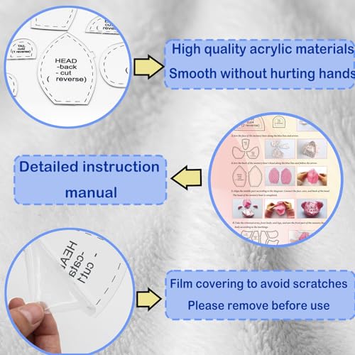15in/Sitting Height 9in Fosdonge Acrylic Memory Bear Template Ruler Set with Detailed Instructions, Sewing Patterns for Beginners, Teddy Bear Quilting templates (Sitting Height 9in) - color: Sitting Height 9in