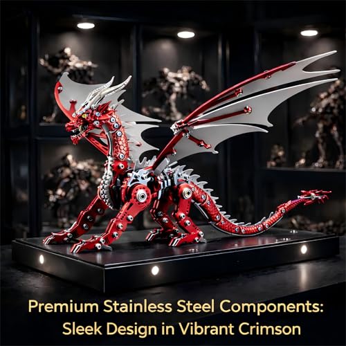 3D Metal Puzzles for Adults, Mechanical Dragon Model Kit - color: Pterosaur-red