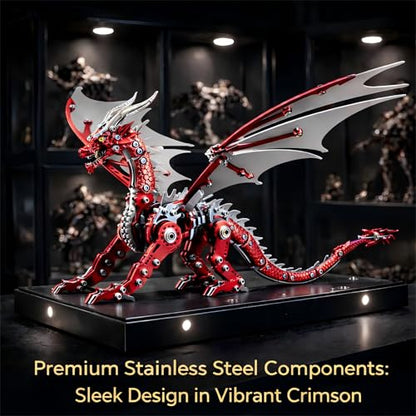 3D Metal Puzzles for Adults, Mechanical Dragon Model Kit - color: Pterosaur-red