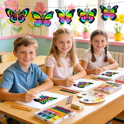 JULMELON 36 PCS Butterfly Scratch Cards, Rainbow Scratch Paper - style: Butterfly