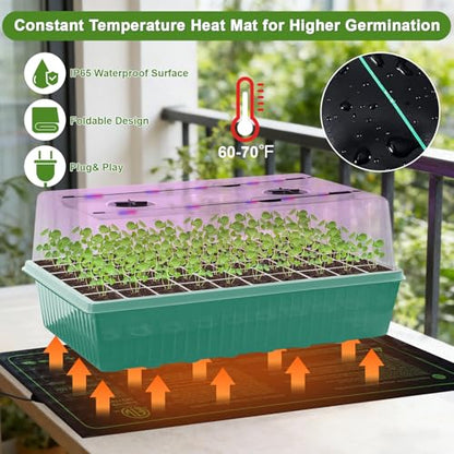 120-Cell Self-Watering Seed Starter Tray with Grow Light, Indoor Seed Starting Kit Trays with Heat Mat, Adjustable Brightness Plant Germination Trays Growing Kit with 4.13" Humidity Dome for Seed Grow