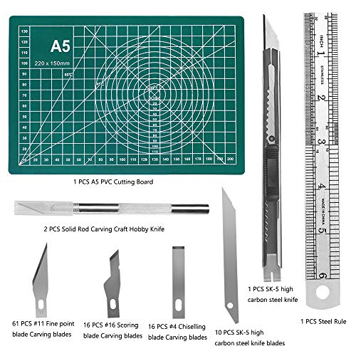108 PCS Precision Cutter Carving Craft Hobby Knife Kit Includes Hobby Knife and Blades Stainless Steel Ruler Cutting Board for DIY Art Work Cutting, Hobby, Craft Scrapbooking Stencil